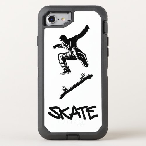 A skater performs a jump and hangs in the air OtterBox defender iPhone SE87 case