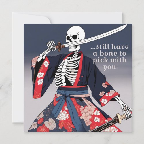 A Skeleton In Kimono Wielding A Samurai Sword  Holiday Card