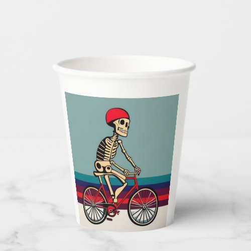 A Skeleton Riding A Bicycle Paper Cups