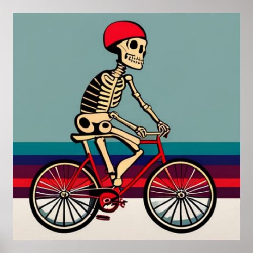 A Skeleton Riding A Bicycle Poster