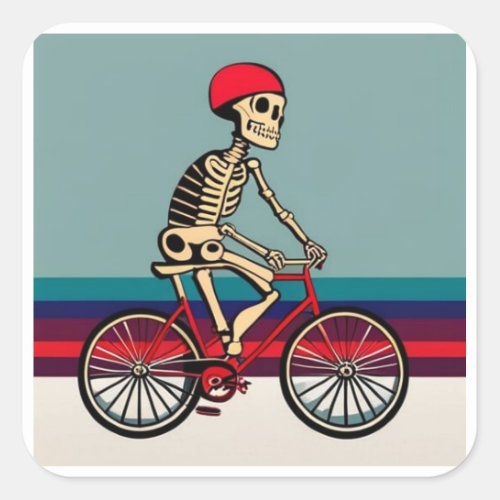 A Skeleton Riding A Bicycle Square Sticker
