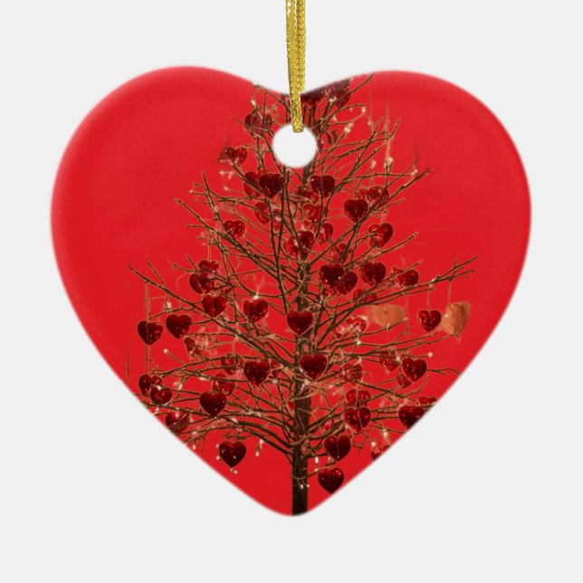 A Skinny Valentine's Day Tree on a Ceramic Ornament (Front)