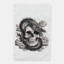 A SKULL AND A DRAGON Garden Flag