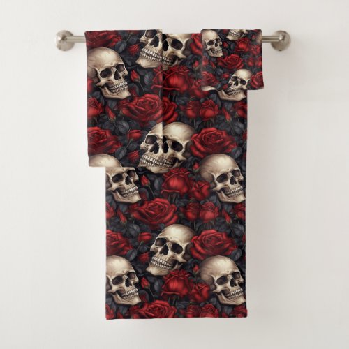 A Skull and Roses Series Design 10 Bath Towel Set