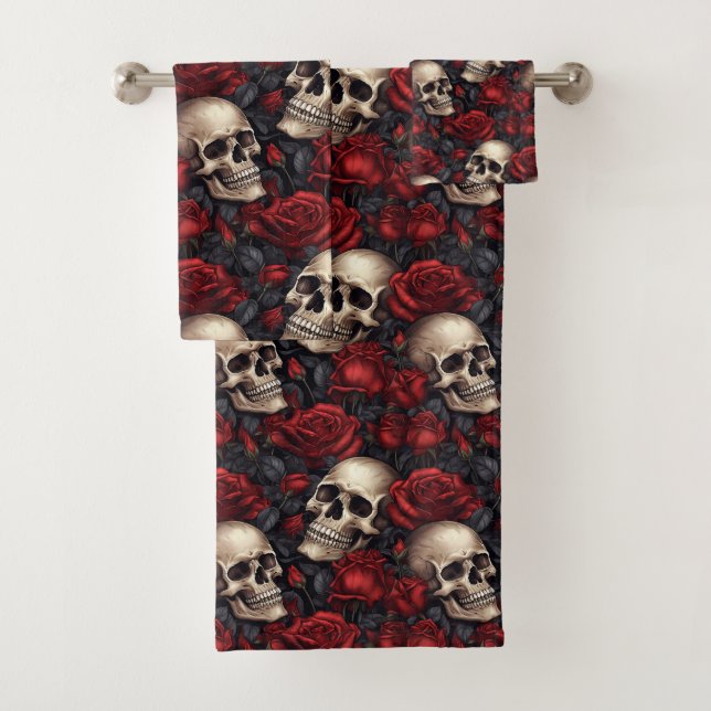 A Skull and Roses Series Design 10 Bath Towel Set (Insitu)
