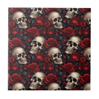 A Skull and Roses Series Design 10 Ceramic Tile