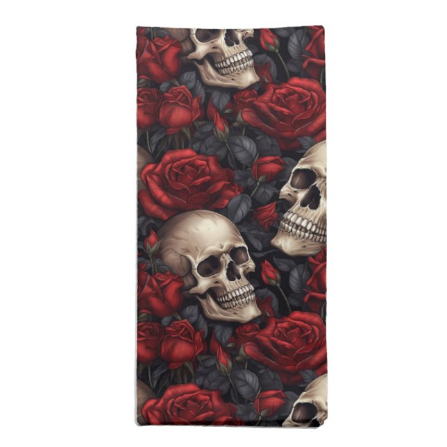 A Skull and Roses Series Design 10 Cloth Napkin (Folded)