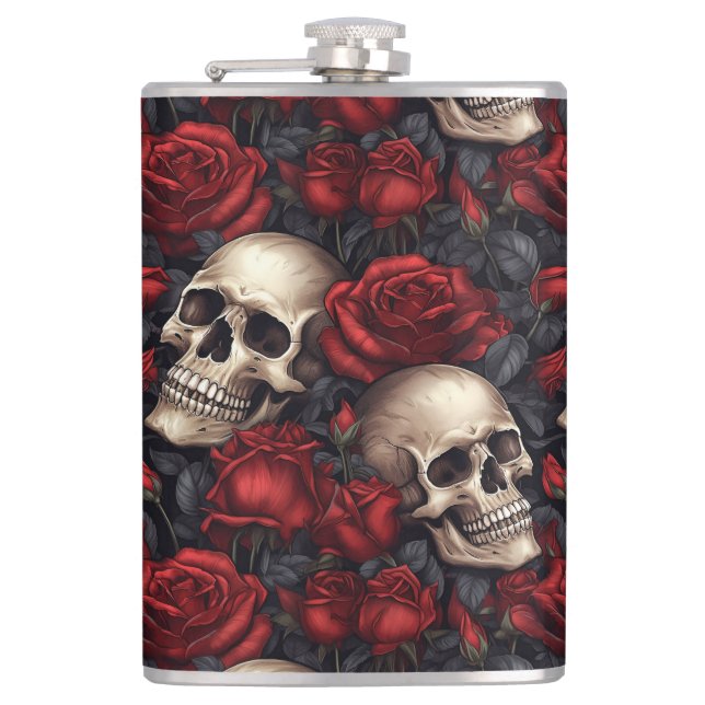 A Skull and Roses Series Design 10 Flask (Front)