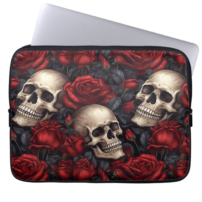 A Skull and Roses Series Design 10 Laptop Sleeve (Front)