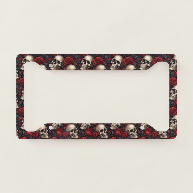 A Skull and Roses Series Design 10 License Plate Frame (Front)
