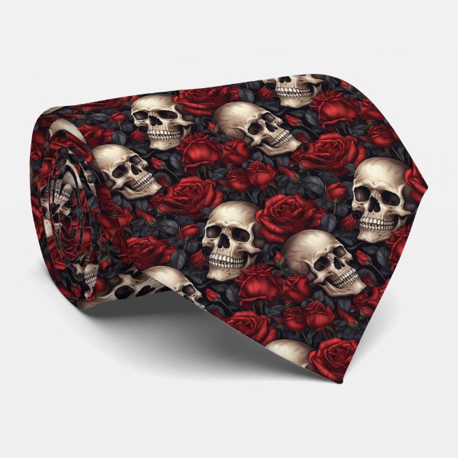 A Skull and Roses Series Design 10 Neck Tie (Rolled)