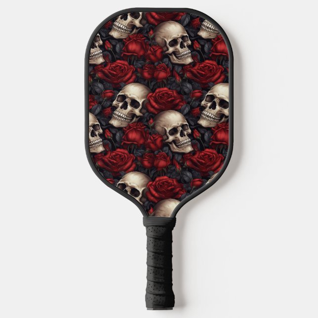 A Skull and Roses Series Design 10 Pickleball Paddle (Front)