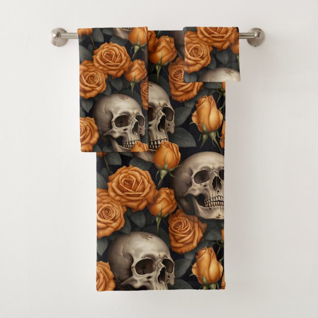 A Skull and Roses Series Design 11 Bath Towel Set (Insitu)