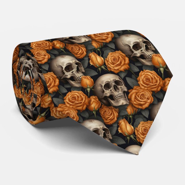 A Skull and Roses Series Design 11 Neck Tie (Rolled)