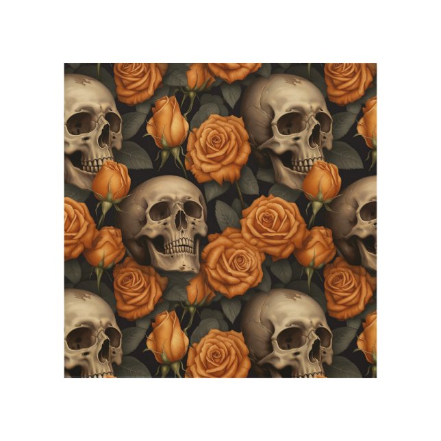 A Skull and Roses Series Design 11 Wood Wall Art (Front)
