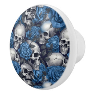 A Skull and Roses Series Design 12 Ceramic Knob