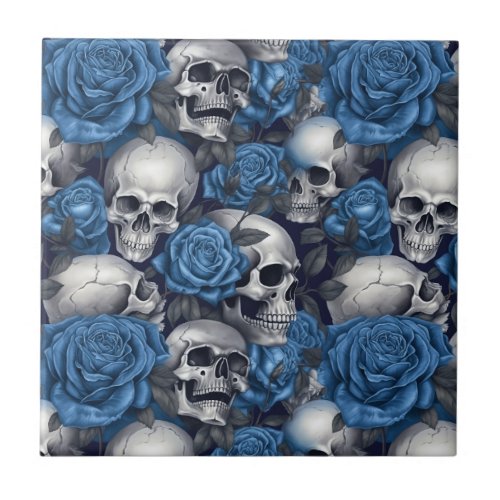 A Skull and Roses Series Design 12 Ceramic Tile