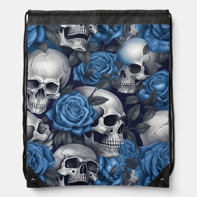 A Skull and Roses Series Design 12 Drawstring Bag (Front)