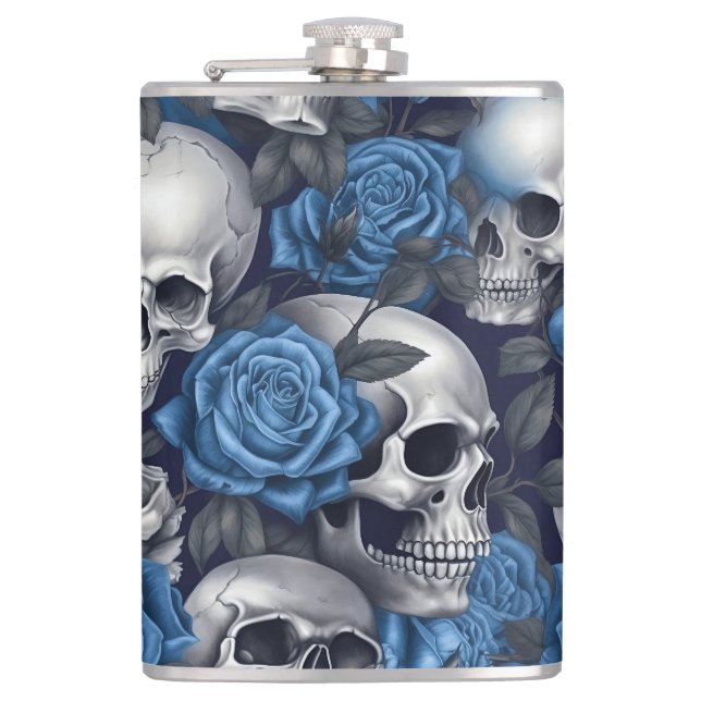 A Skull and Roses Series Design 12 Flask (Front)