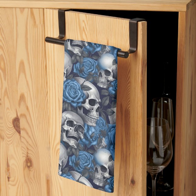 A Skull and Roses Series Design 12 Kitchen Towel (Thirds Fold)
