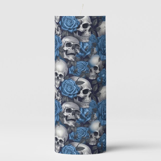 A Skull and Roses Series Design 12 Pillar Candle (Front)