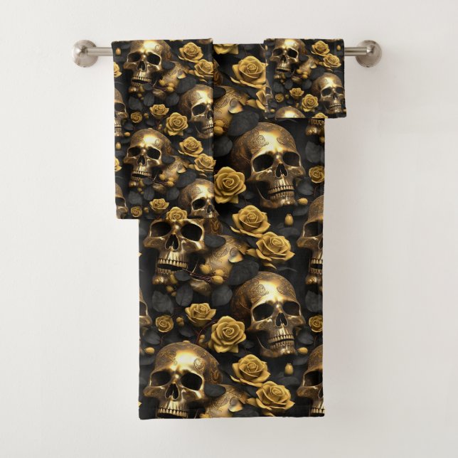 A Skull and Roses Series Design 8 Bath Towel Set (Insitu)