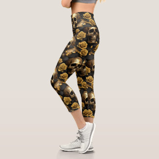 A Skull and Roses Series Design 8 Capri Leggings