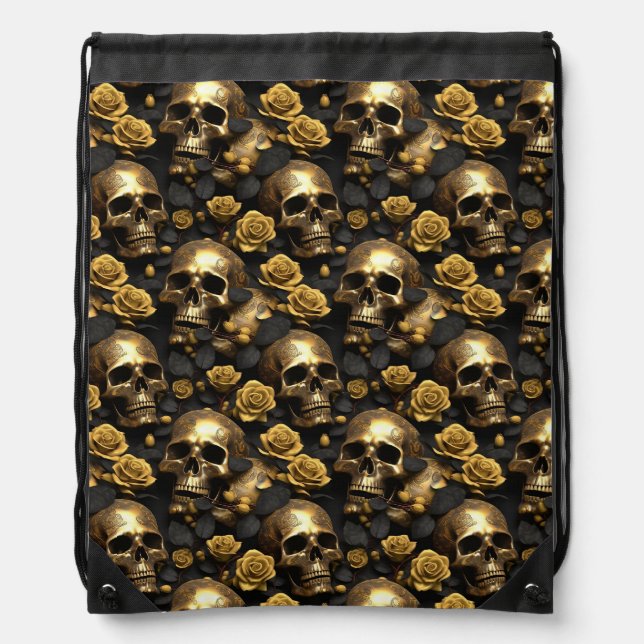 A Skull and Roses Series Design 8 Drawstring Bag (Front)