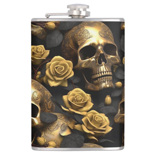 A Skull and Roses Series Design 8 Flask (Front)