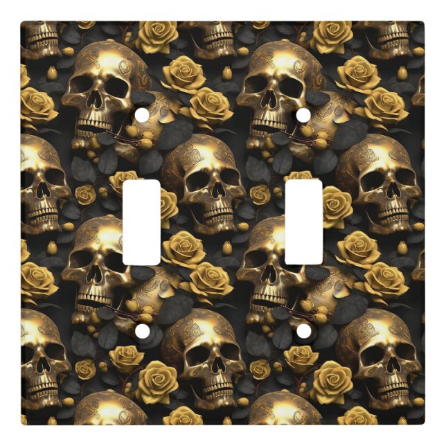 A Skull and Roses Series Design 8 Light Switch Cover (Front)