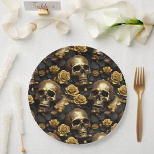 A Skull and Roses Series Design 8 Paper Plates