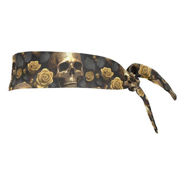 A Skull and Roses Series Design 8 Tie Headband (Rotate 90)
