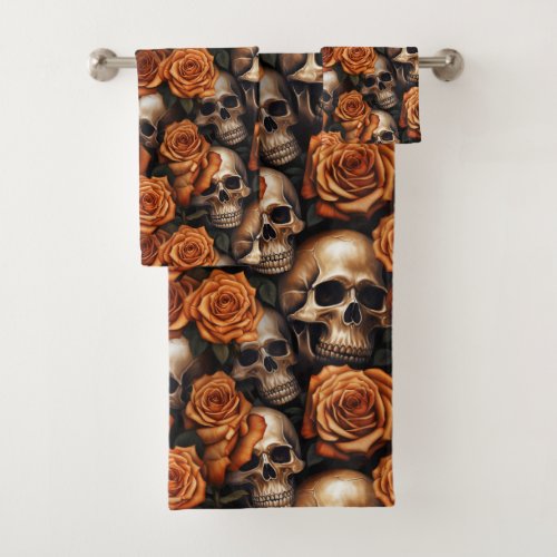 A Skull and Roses Series Design 9 Bath Towel Set