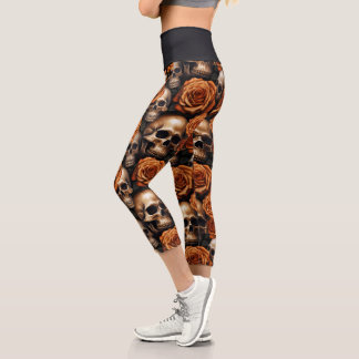 A Skull and Roses Series Design 9 Capri Leggings