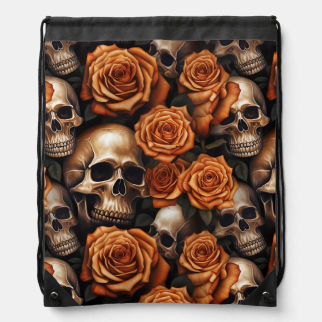 A Skull and Roses Series Design 9 Drawstring Bag (Front)