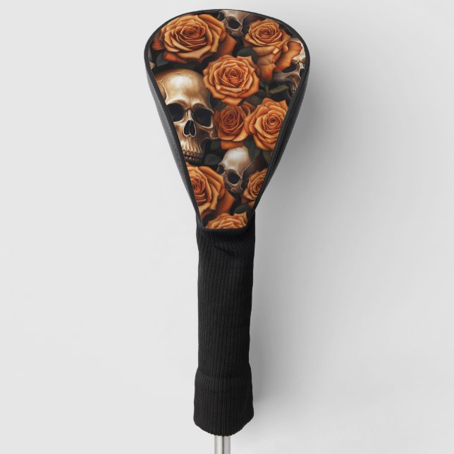 A Skull and Roses Series Design 9 Golf Head Cover (Front)