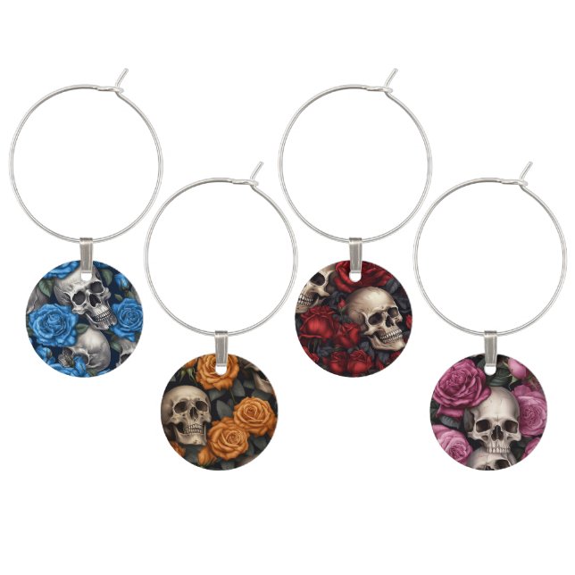 A Skull and Roses Series Design  Wine Charm (Staggered)
