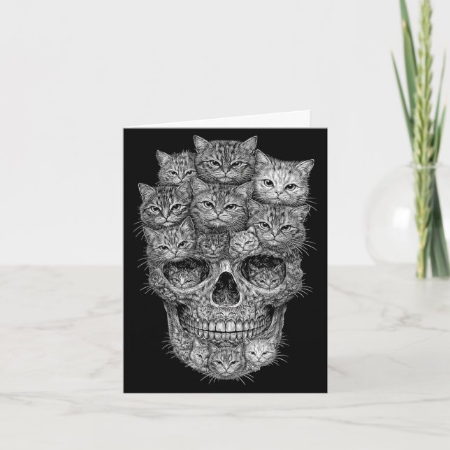 A skull but cats kitty skeleton halloween cat card (Front)