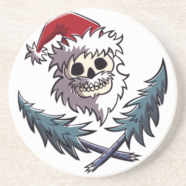 a skull with beard in Santa Claus hat Coaster (Front)