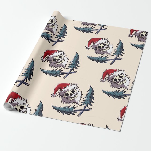 a skull with beard in Santa Claus hat Wrapping Paper (Unrolled)