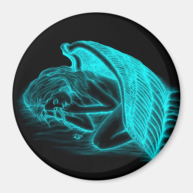 A sleeping Angel , Black and green Design Magnet (Front)