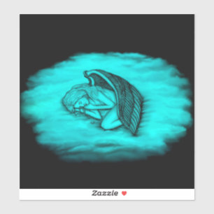 A sleeping Angel - Black and Green Design Sticker