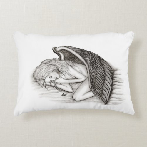 A sleeping Angel  Black and White Design Accent Pillow