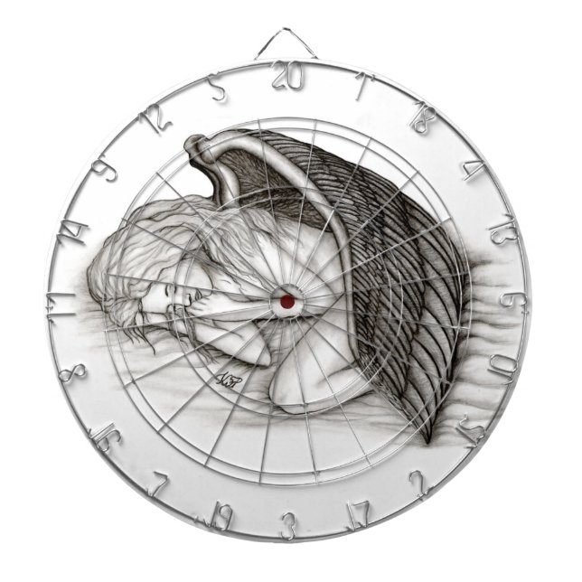 A sleeping Angel , Black and white Design Dart Board (Front)