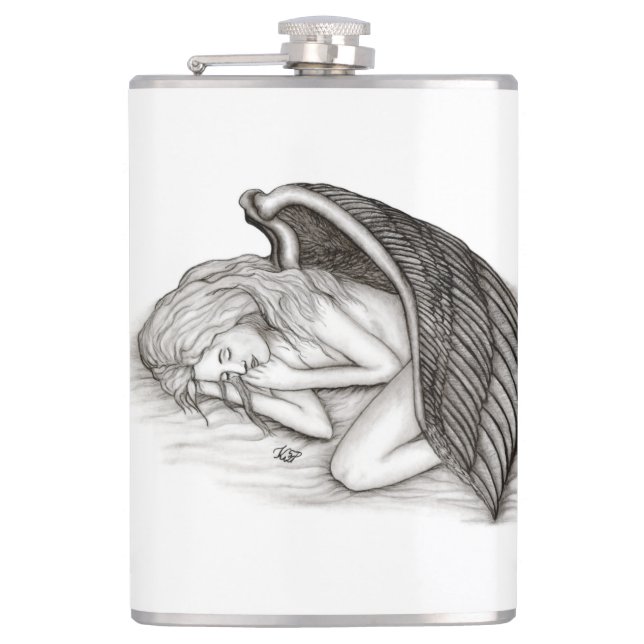 A sleeping Angel , Black and White Design Flask (Front)
