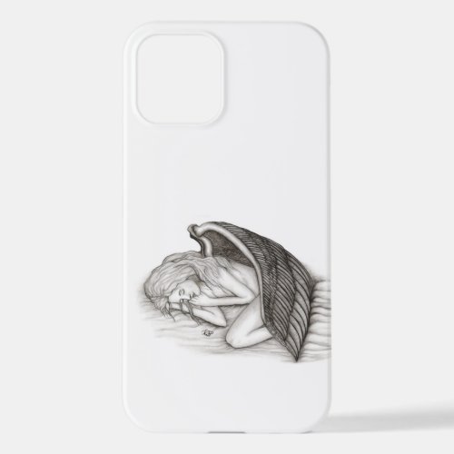 A sleeping Angel  black and white design iPhone 12 Case