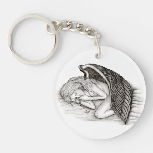 A sleeping Angel  Black and white Design Keychain