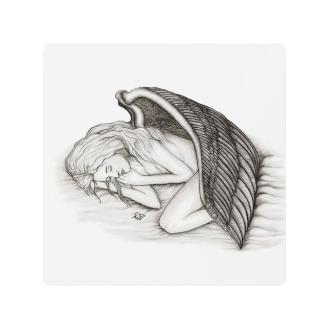 A sleeping Angel , Black and White Design Metal Print (Front)