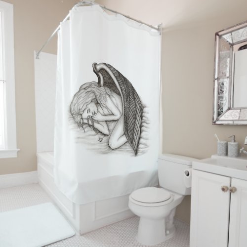 A sleeping Angel  Black and White Design Shower Curtain