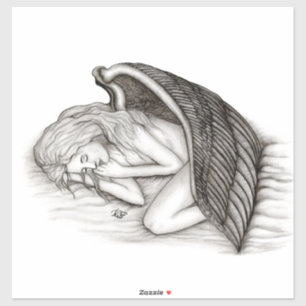 A sleeping Angel - Black and White Design Sticker